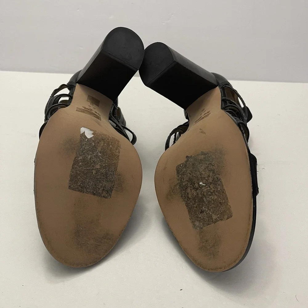 Coach Ginny Gladiator Black Leather Heels Sandals Womens 9.5 B Strappy Studded - Picture 8 of 10